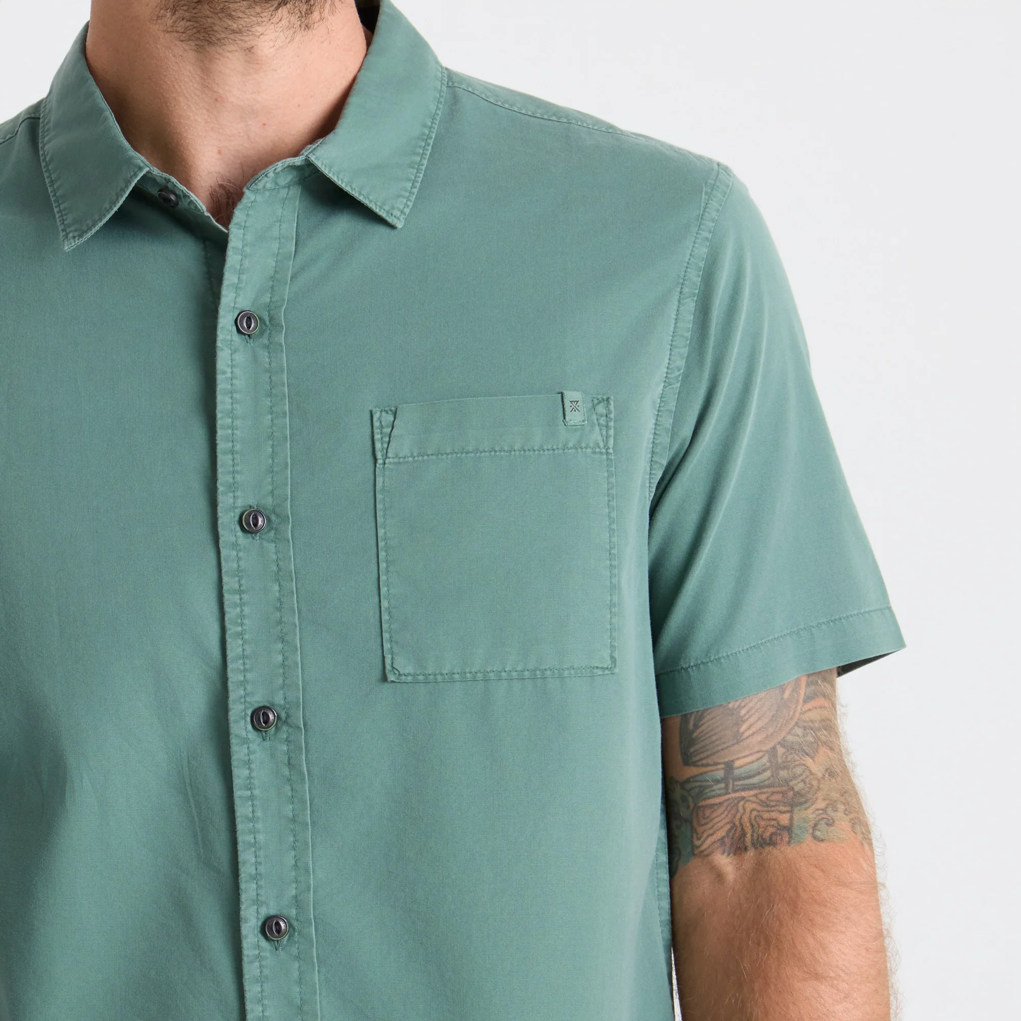 Made To Fade Short Sleeve Button Up Shirt - Washed Slate Green - Image 5